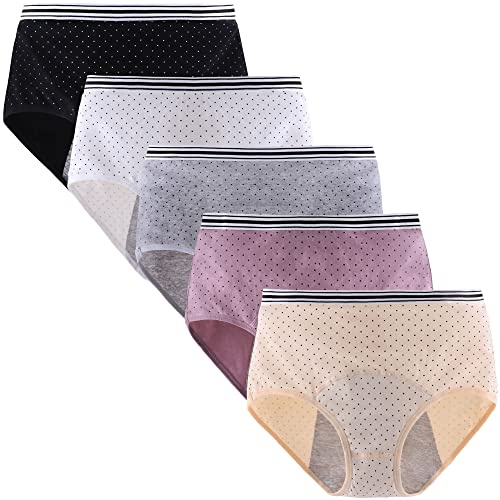 Yintry Bragas de período Menstrual para Mujer, Ropa Interior de algodón a Prueba de Fugas, Calzoncillos Transpirables, Paquete de 5 (Use con Almohadilla o tampón)
