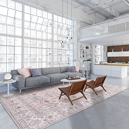 Taleta Alyssa rosa Teppiche, Wohnzimmer, groß, 240 x 340 cm, waschbar, Boho-Teppich, Vintage, weich, Kurzflor, extra groß, für Schlafzimmer, rutschfest, orientalisch, waschbar