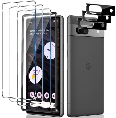 LiiLaa Schutzfolie für Google Pixel 7a für Panzerglas, 3 Stück Gehärtete Glas Schutz Folie mit 3 Stück Kameraschutz, 9H displayschutz Ultra-klar Schutzglas