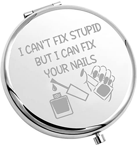 TIIMG Nail Technician Gift Nail Tech Supplies Nail Tech Gifts I Can’t Fix Stupid But I Can Fix Your Nails Compact Mirror (Fix Your Nails)