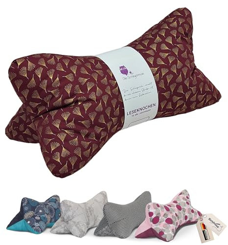 Leseknochen Nackenkissen Blätter bequem und waschbar! Handgestopft und genäht in Deutschland - Nutzbar als Nackenrolle Kissen Nackenrolle (Ginko Rot)