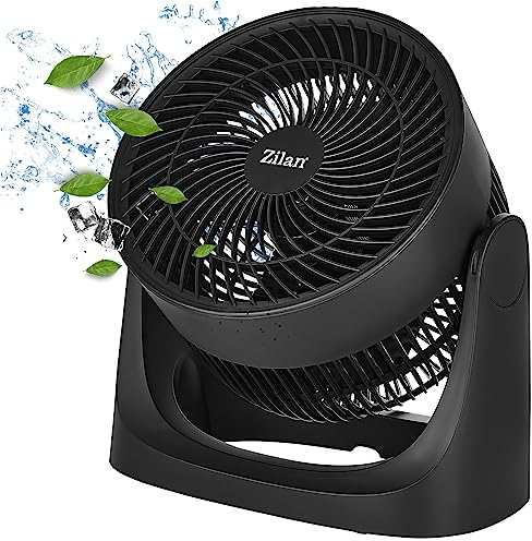 Zilan Sehr Silent Tischventilator | 3 Stufen | Durchmesser 18 cm | Energiesparend | Für Büro, Schlafzimmer | Windmühle | Mini Ventilator | Schwarz