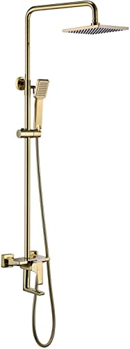 Duschsystem-Set mit Duschkopf, Duschschlauch, Duscharmatur-Set, Wandmontage, höhenverstellbares Dusch-Kombi-Set mit Handbrause, drehbarem Wannenauslauf, Gold Decoration