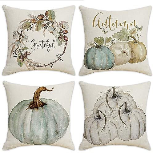4er Set Kissenbezug Herbst,45x45 cm Kissenhüllen Herbst,Dekorative Kissenbezug Erntedankfest,Herbst Kissen Kürbis,Couchkissen Herbst, Herbst Kissenbezüge,Kissen Herbst Dekoration,für Home Sofa