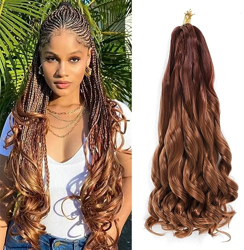 WoWCFyyds 8 Packs French Curl Braiding Hair 24 Inch Loose Wave Spiral curly braiding hair extensions 75g/Pack Soft French Curls Synthetic Hair Extensions for Braiding（33/30#）