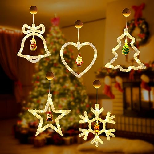 5Pcs Christmas Window Lights - Xmas Fairy Lights, Indoor/Outdoor, Battery Powered, Sucker LED, Wedding Party, Holiday Wall