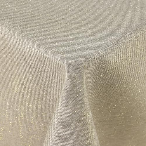 Spotjoy Glitzer Leinenoptik Tischdecke Abwaschbar Rechteckig 130 x 160 cm Tischtuch Lotuseffekt Wasserabweisend Tischwäsche Fleckabweisend, Leinen