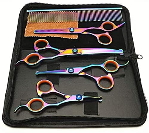 QUNINE Hundepflegescheren-Set, Haustierpflegeschere, 5-teilig/Set, professionelles Scherenset für die Tierpflege, Hundeschere mit rundem Kopf, Haarschneide- und Biegeschere