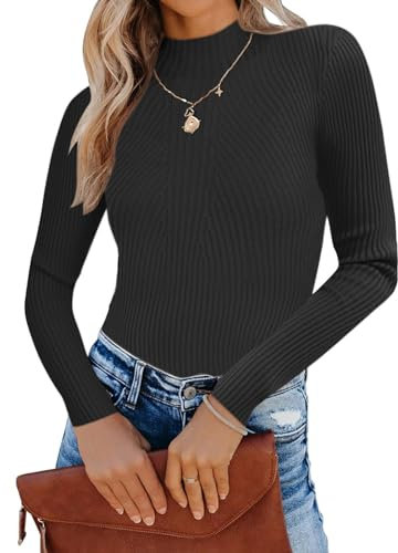 Famulily Black Turtleneck Sweater for Women UK, Ladies Casual Rib Knitted Slim Winter Sweater Jumpers (XL, Black)