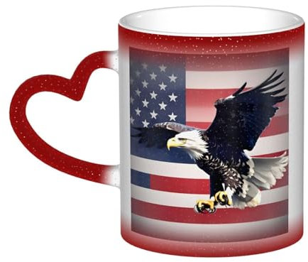 Mug 3D en céramique avec drapeau américain - Idéal pour le camping, l'intérieur et l'extérieur - Thermochromique et durable.