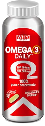 WHY SPORT - Omega 3 Daily - Integratori Alimentari per il Colesterolo - Omega3 1000mg Olio di Fegato di Pesce - EPA 400mg e DHA 300mg - Olio di Pesce ad Alto Dosaggio - 240 Perle
