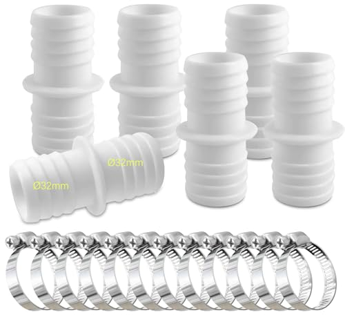 6pcs Schlauchverbinder 32mm Set mit 12 Schlauchschellen-Poolschlauch Adapter-Schlauchadapter-Doppelschlauchtülle