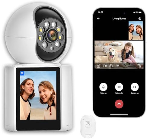 PEGATISAN Telecamera Wifi Interno Senza Fili per Anziani/Bambini/Animali Domestici Visione Notturna Telecamere Wifi Interne con Schermo da 2,8 Pollici, Video Bidirezionale, Rilevamento del Movimento