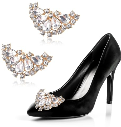 Bewudy Schuhclips, Hochzeit Schuhschnalle Damen, 2Stück Braut Strass Schuhanstecker Kann Zerlegen Schuh Dekoration Schmuck Schuhzubehör für Frauen Mädchen Hochzeit Abschlussball Party High Heels(Gold)