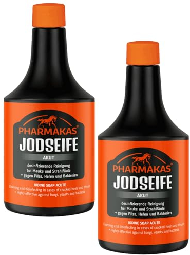 RL24 – Pharmakas Jodseife – desinfizierende Reinigung für Pferde bei Mauke & Strahlfäule – gegen Pilze, Hefen & Bakterien – Pferdeseife mit Glycerin – Hufpflege für Pferde – 2 x 500 ml (2er Set)