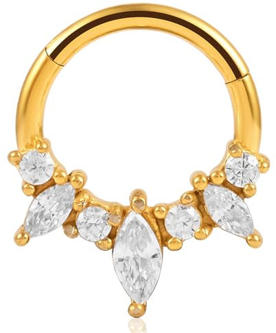 Vankula Septum Ring Piercing Segment Clikcer en Acier Chirurgical CZ Hinged Hélix Daith Tragus Conch Piercing Bijoux pour Femmes Hommes Or