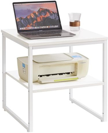 Aibiju Large End Table for Living Room, Small Table Stand 20 Inch, Fridge Stand Printer Table with Adjustable Shelf, Square Tea Coffee Table for Office White YD-TM153W