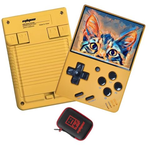 BuLuHAHA Miyo Mini V4 Retro Handheld Game Console 64GB TF Card,2.8“ IPS Display 750 * 560 Auflösung Tragbare Handheld Konsole mit 2000mAh Akku Linux System(gelb)