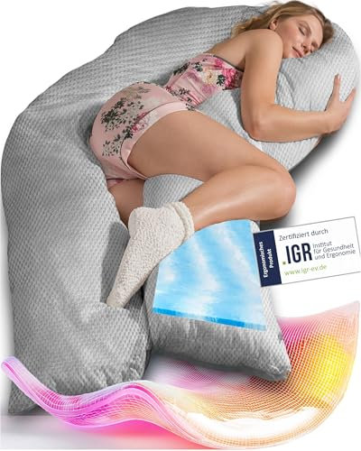 Traumreiter Seitenschläferkissen Visco XL langes Wendekissen Memory Foam [orthopädisch] + Watte Seite | Schwangerschaftskissen zum Schlafen, Stillkissen Kissen, Komfortkissen mit Bezug Silber Deluxe