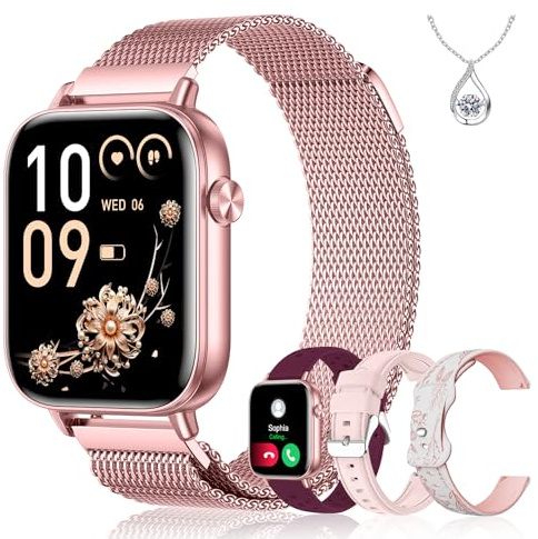 Iaret Reloj Inteligente Mujer, 1.83 Smartwatch con 4 Correas, Llamadas Bluetooth, Monitor Sueño/Ritmo Cardíaco/SpO2/Menstrual, 110+ Modos Deportivos Pulsera Actividad para iOS/Android, Oro Morado