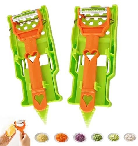 DJSDN Multifunctional kitchenware set – Stainless Steel Julienne Strips Peeler, Fruit and Vegetable Peeler with Lemon Juicer & Potato Spiralizer, Ideal for Potato, Orange, Lemon, Carrot(2pcs)