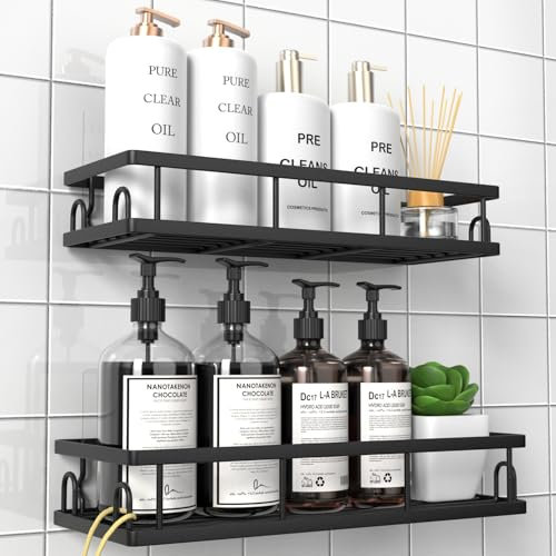 UUlioyer Estanteria Baño, Resistente al Agua y al Oxido, Estanteria Ducha sin Taladro, Organizador Baño para Champú y Gel de Baño, (Negro- 2 Piezas)