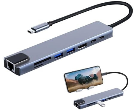 USB C Hub 8 in 1, Type C Docking Hub, USB C Splitter Multiport, USB 3.0 Puertos Hub, 4k Laptop Docking Station, Multiport USB C Adapter, 5 gbps Fast Data Transfer, USB C Docking Port, USB 3.0 Hub Type