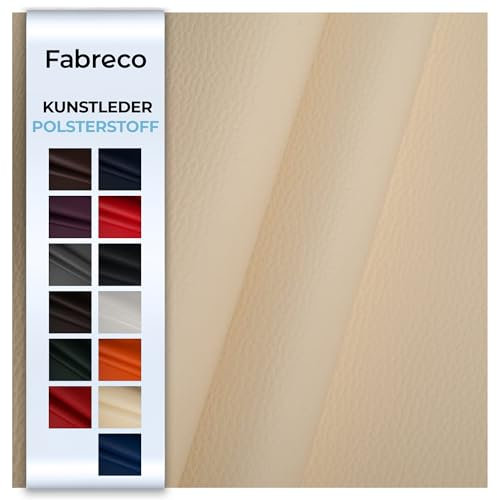Fabreco - KUNSTLEDER Meterware (3 M x 140 cm) – Lederimitat in Lederoptik - Bezugsstoff Meterware für Möbelstoffe - Stoffe für Stühle Beziehen - Polsterstoff, Polsterbezug & Möbelstoff (Beige)