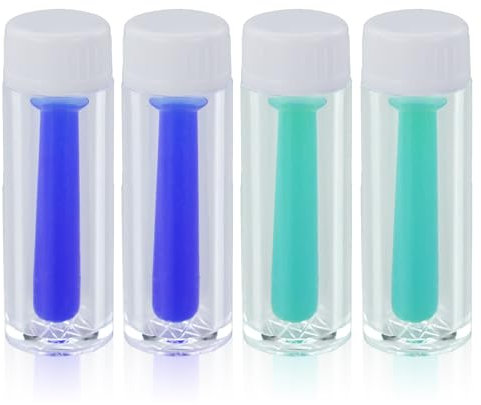 Lenti a contatto morbide, 4 lenti a contatto, aiuto per l'inserimento, semplice ventosa in silicone con bottiglia per lenti morbide dure, blu e verde