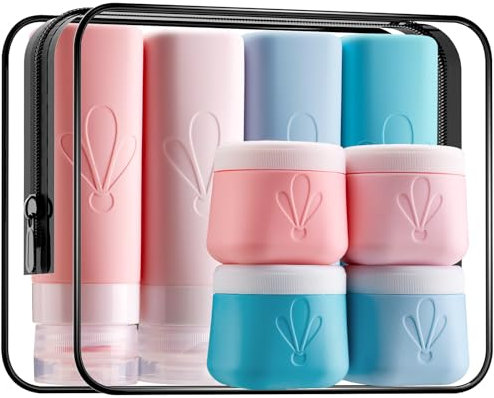 INSFIT Travel Bottles for Toiletries 8pack, CAA Approved Travel Size Toiletries, 90ML Travel Containers for Toiletries 60ML Cream Jars, Leak Proof Travel Size Containers Airplane Essentials