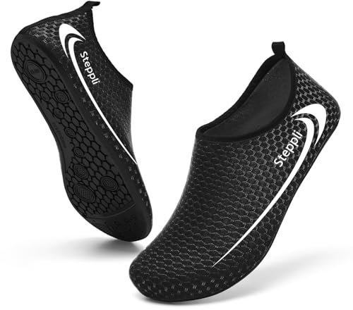 Steppli Water Shoes Beach Sea Surf Aqua Yoga Quick-Dry Weitsuit Non Slip for Men Women Black EU48/49=UK11.5/12.5