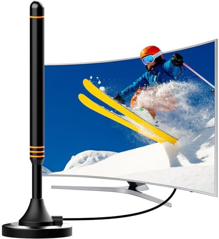 Antena TV Interior – Antena Digital para Smart TV, Canales TDT HD/4K, Compatible con DVB-T2, Recepción Estable de Largo Alcance 360°, Televisión Gratuita, Cable Coaxial de 5 m