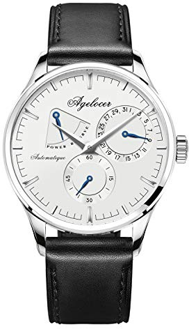 agelocer Herren-Armbanduhr, kinetisches Display, automatische mechanische Uhren, Saphirglas, 316L-Stahl und Lederband, luxuriöses Geschenk für Männer (LQ_4101A1)