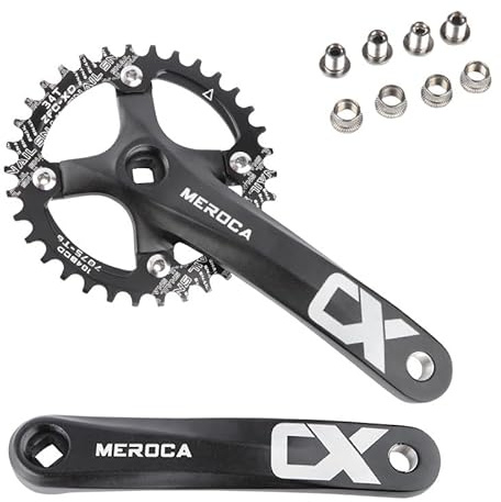 AHKALVTE 170mm Fahrrad Kurbelgarnitur 1fach Vierkant Loch Aluminiumlegierung Fahrrad Kurbel mit 32T 34T 36T 38T 42T 104 BCD Kettenblatt für MTB Mountainbike