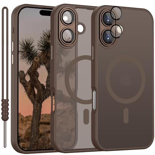 Cover Magnetica per iPhone 16 Compatibile con MagSafe, Custodia per iPhone 16 Traslucida Opaca Case Ultra-Sottile Anti-Scivolo Resistente, Marrone