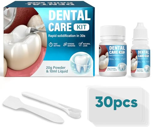 Zahnzement & Zahnreparaturset – Zahnkleber für Provisorische Füllungen, Kronen & abgebrochene Zähne – Extra Starkes Dental Kit (20g + 10ml)