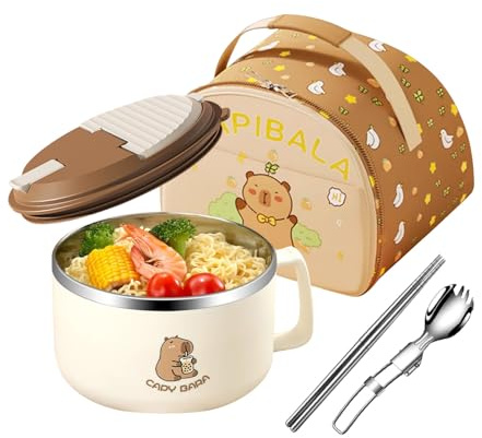 Bowl Set with Chopsticks, Capybara Soup Noodle Bowl, Large Capacity Dining Bowls for Cereal Salad Fruit, Cute Tableware for Apartment Dorm Travel Dormitory Daily Meals