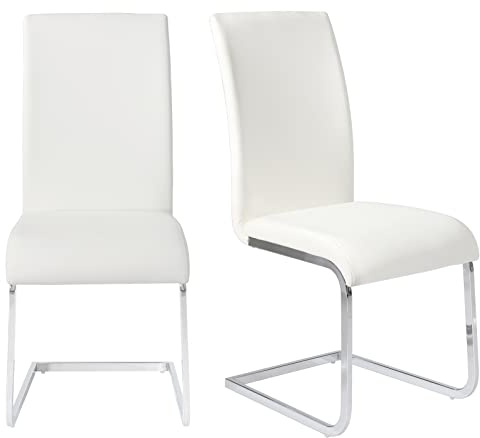 JIEXI Esszimmerstühle 2er Set, Moderner Freischwinger Schwingstuhl, Hohe Rückenlehne, Metallgestell, 150kg Belastbar, Kunstleder, für Esszimmer Küche Wohnzimmer (Weiß, 2pc)