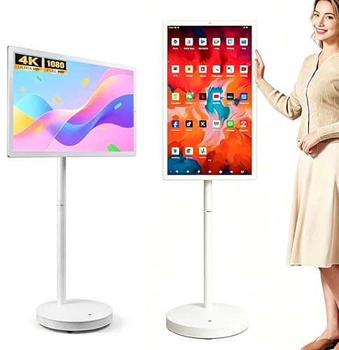Giuggiolared Televisor Inteligente Portátil con Ruedas, Pantalla 21.5-32, Monitor Táctil Móvil, Procesador de 8 Núcleos, 8+128GB, Android TV para Yoga y Cocina 21.5