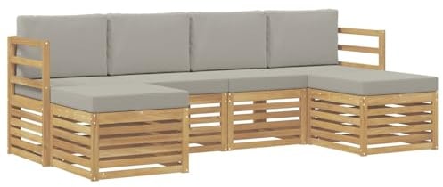 vidaXL Sofagarnituren 6 pcs Weiß und Hellgrau 245 x 122,5 x 73 cm, Garten Patio Lounge, modernes Sofa für draußen, haltbares Möbelset, gemütliche Terrassen-Sitze