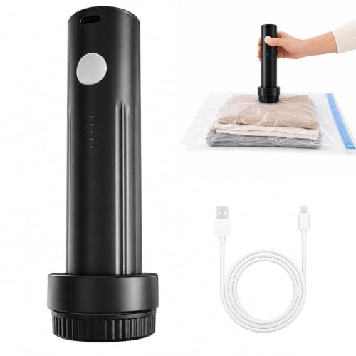 WDKXCN Bomba de vacío eléctrica para bolsas de almacenamiento, bomba de vacío inalámbrica portátil para bolsas de vacío de viaje con bomba, 25 W USB-C recargable para bolsas de almacenamiento al vacío