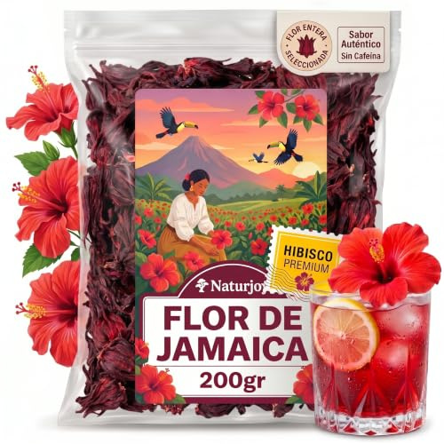 Flor de Jamaica para Adelgazar 200g - Te de Hibisco Premium - Hibiscus Tea | Flores Enteras para Infusion - Ayuda a Quemar Grasas, Acelera el Metabolismo y Mejora tu Piel - Agua de Jamaica Natural