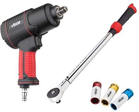 VIGOR Reifenwechsel-Satz (Set bestehend aus Druckluft-Schlagschrauber, Drehmomentschlüssel und passenden Steckschlüsseln) V5308