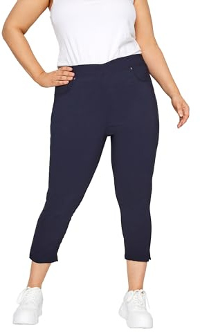 Yours Curve Navy Bengaline Stretch Cropped Pull On Trousers - Women's - Plus Size Curve