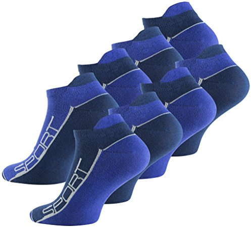 Vincent Creation 8 Paar Sneaker Socken Bi-color mit Hochferse und Sport Schriftzug, Baumwolle mit Elasthan (43/46, Blau)