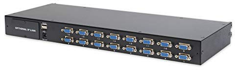 DIGITUS Modularer KVM Switch für DIGITUS KVM Konsolen, 16 VGA Ports, 16x Serveranschlusskabel (VGA, USB, PS/2), kaskadierbar, Schwarz