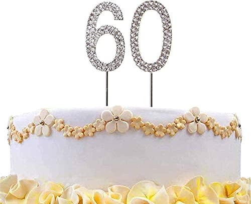 60 Silver Diamond Sparkley Cake Topper Age Year For Mans Womens Birthday Anniversary Party Decorations