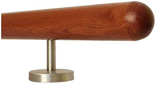 TIBU Mahagoni Geländer Handlauf Treppe Holz Griff 30-500 cm gerade Edelstahl Halter, Länge 50 cm mit 2 gerade Halter - Enden Halbkugel gefräst
