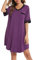 Vlazom Camicie da Notte da Donna Estate Vestito Lunga Morbido Traspiranti Scollo V Maniche Corta，Viola，XXL