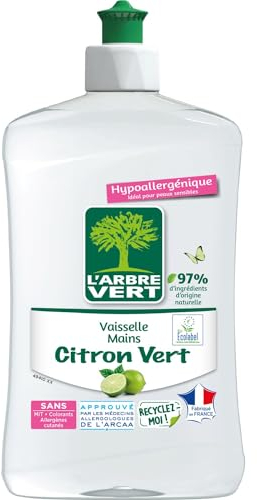 L'Arbre Vert Vaisselle Mains Ecolabel Citron Vert - Hypoallergénique - 97% d'ingrédients d'origine naturelle - 500mL